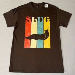 CLASSIC VINTAGE RETRO SLUG SILHOUETTE MEN'S T-SHIRT SIZE M DARK CHOCOLATE COTTON